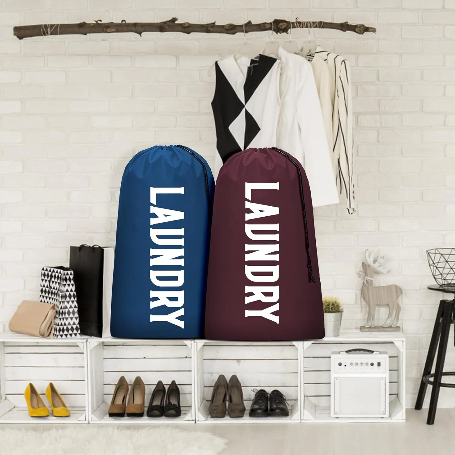 Laundry Bag, Travel Laundry Bag Machine Washable Dirty Clothes Organizer, Large Enough to Hold 4 Loads of Laundry, Easy Fit a Laundry Hamper or Basket (Wine Navy, 24" x 36")