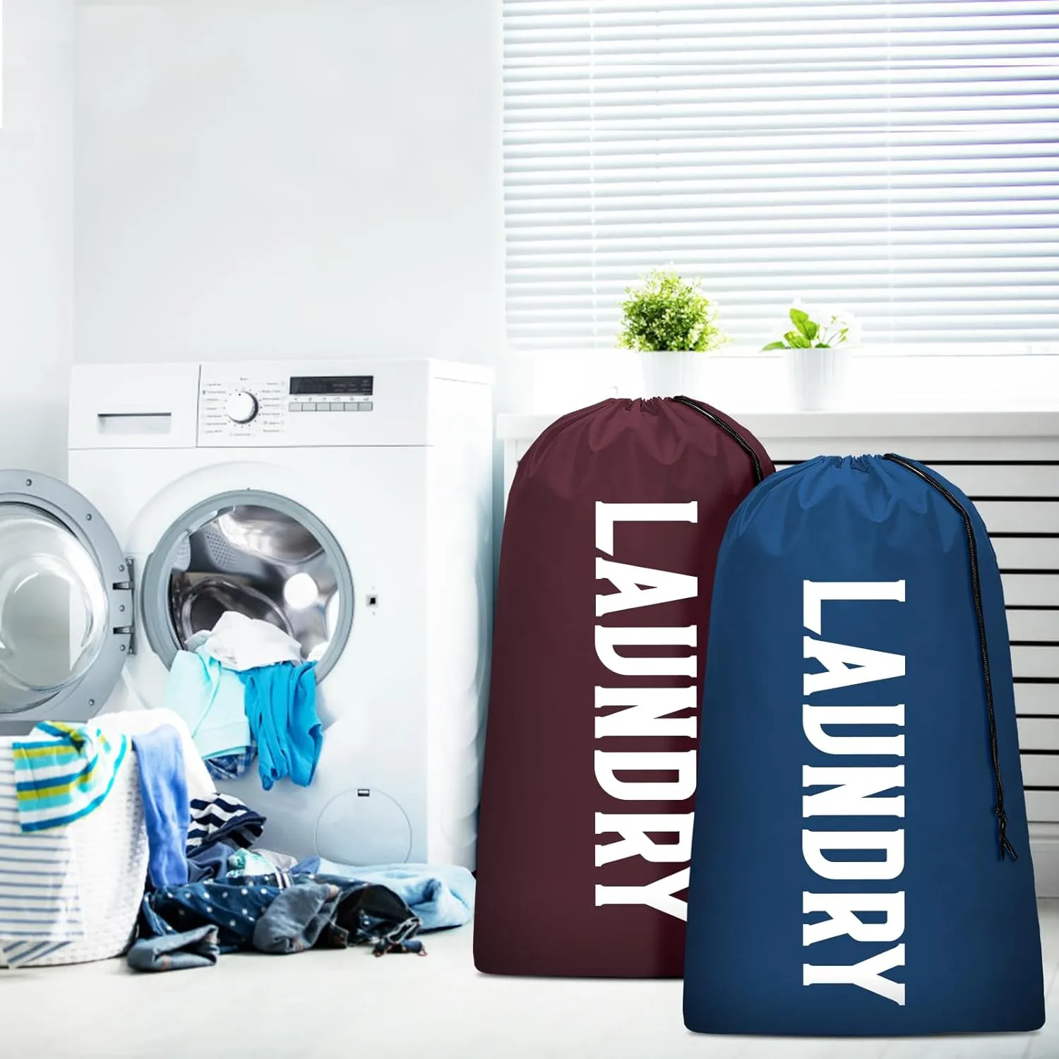 Laundry Bag, Travel Laundry Bag Machine Washable Dirty Clothes Organizer, Large Enough to Hold 4 Loads of Laundry, Easy Fit a Laundry Hamper or Basket (Wine Navy, 24" x 36")