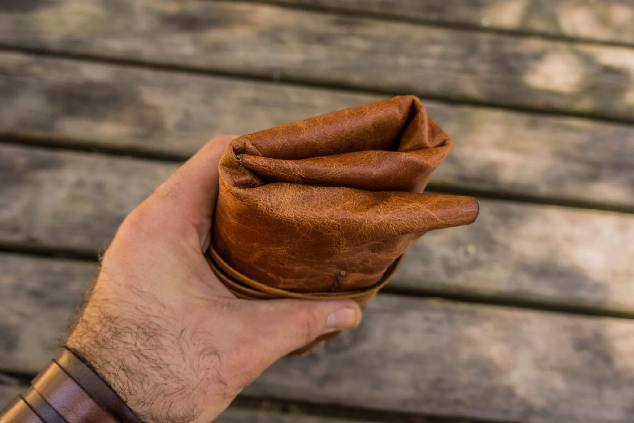 Leather Pen Roll - Rustic Brown