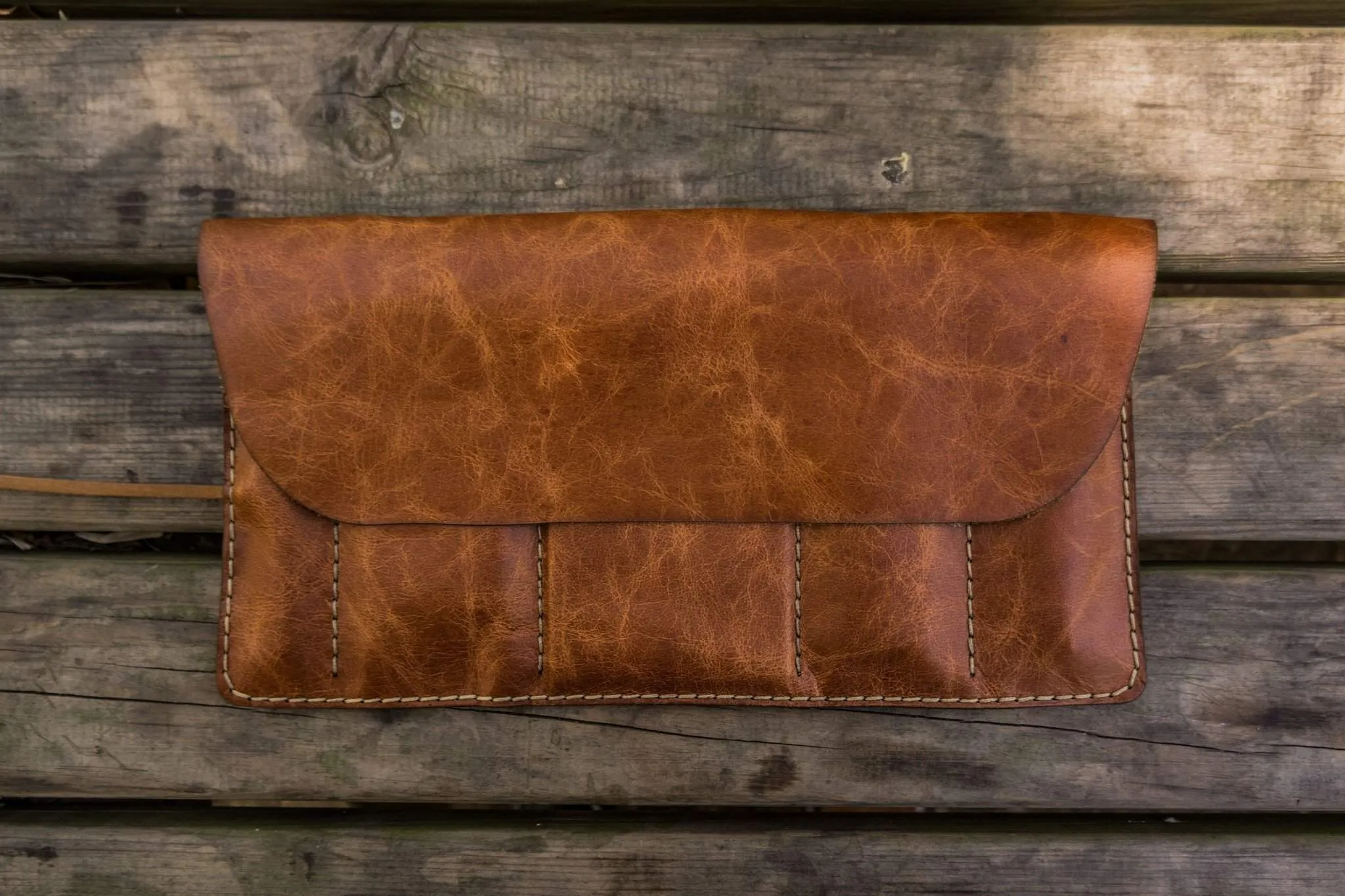 Leather Pen Roll - Rustic Brown