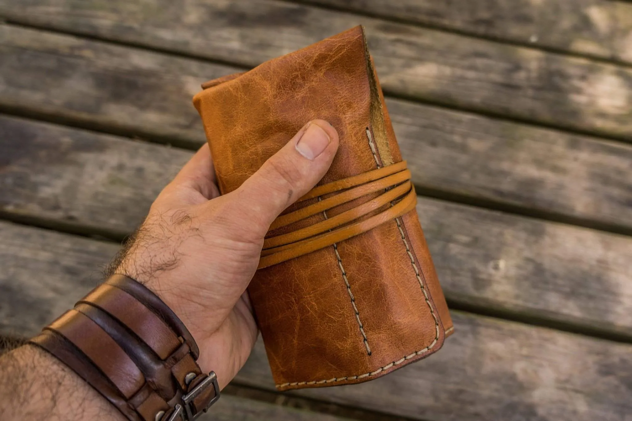 Leather Pen Roll - Rustic Brown
