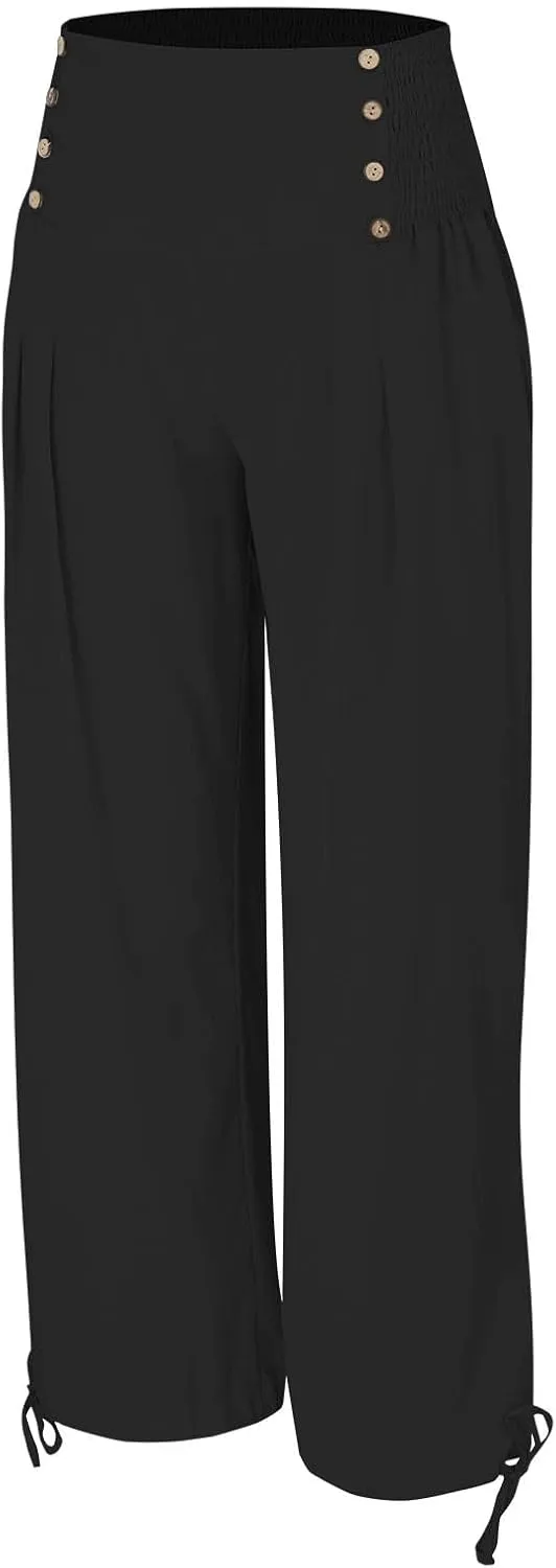 Linen Pants Petite Women Summer Spring Casual Loose Pant for Womens Petite Wide Leg Cotton Trousers Petite