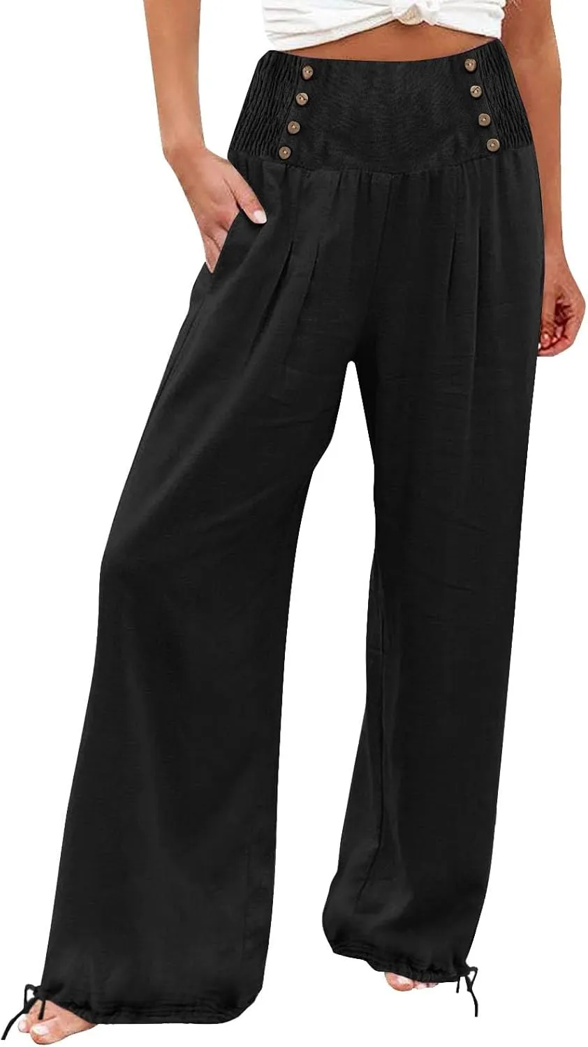 Linen Pants Petite Women Summer Spring Casual Loose Pant for Womens Petite Wide Leg Cotton Trousers Petite