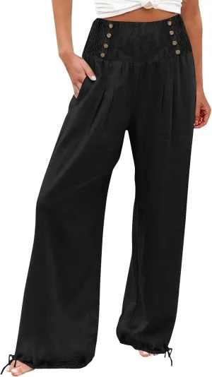 Linen Pants Petite Women Summer Spring Casual Loose Pant for Womens Petite Wide Leg Cotton Trousers Petite