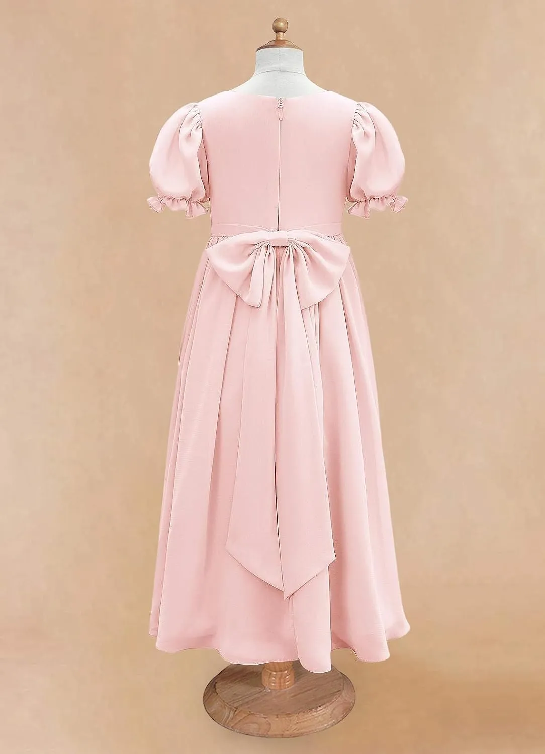 Long Chiffon Junior Bridesmaid Dresses for Wedding with Sleeve Formal Flower Girl Dress for Teens