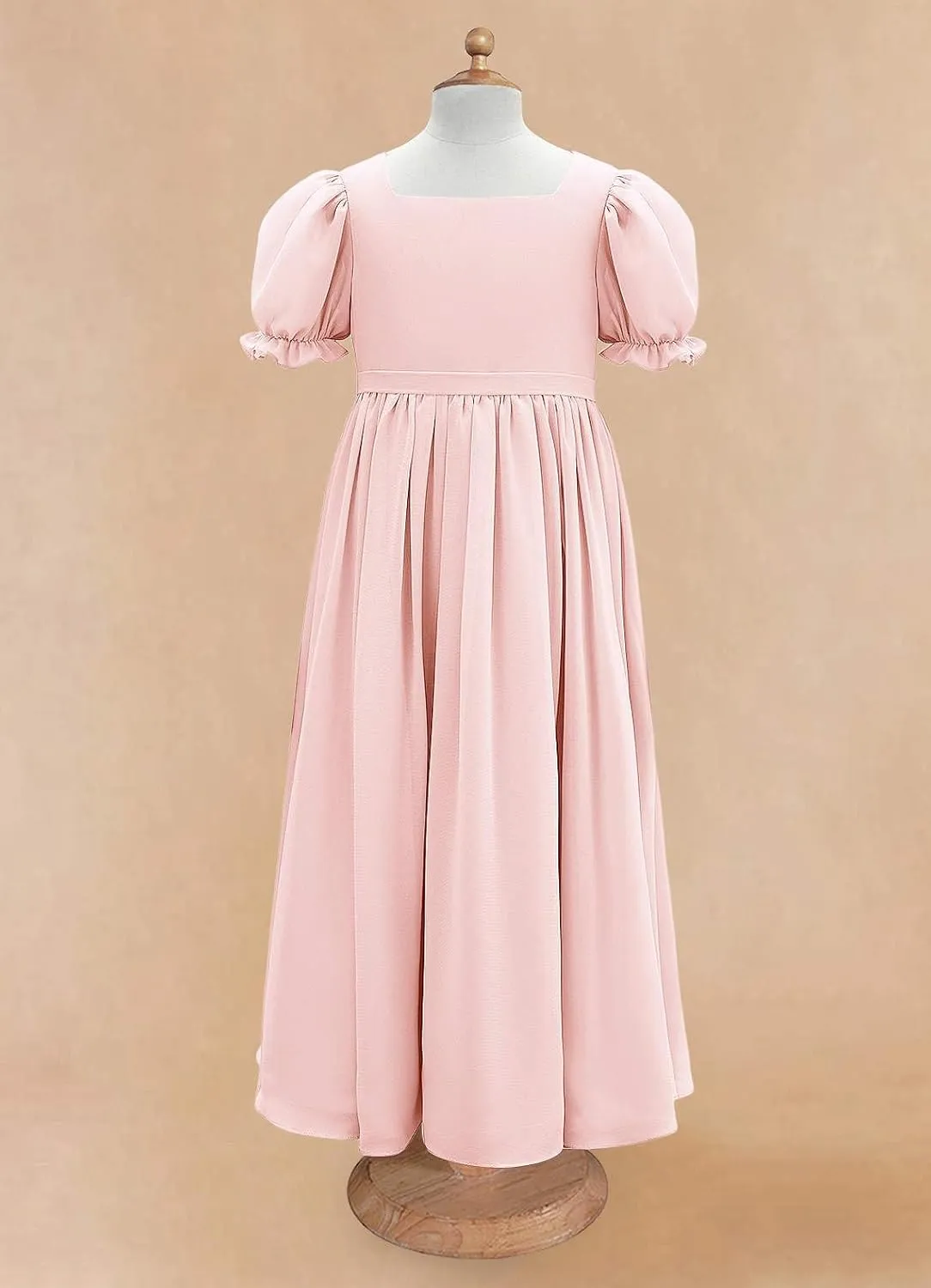 Long Chiffon Junior Bridesmaid Dresses for Wedding with Sleeve Formal Flower Girl Dress for Teens
