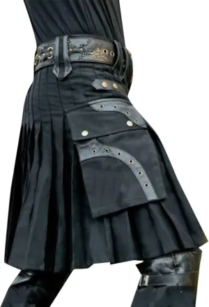 Loose Pants Mens Fashion Casual Retro Scottish Style Solid Pocket Pleated Skirt Glitter