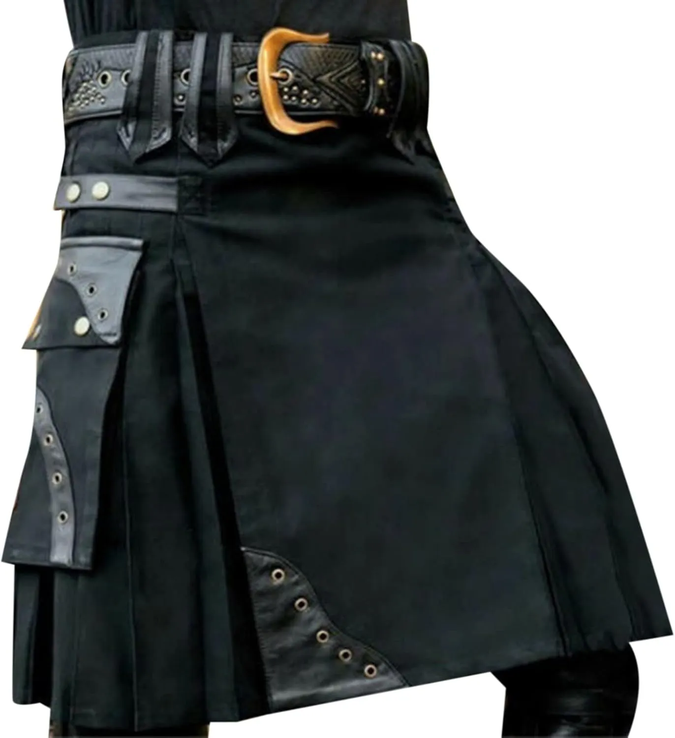 Loose Pants Mens Fashion Casual Retro Scottish Style Solid Pocket Pleated Skirt Glitter