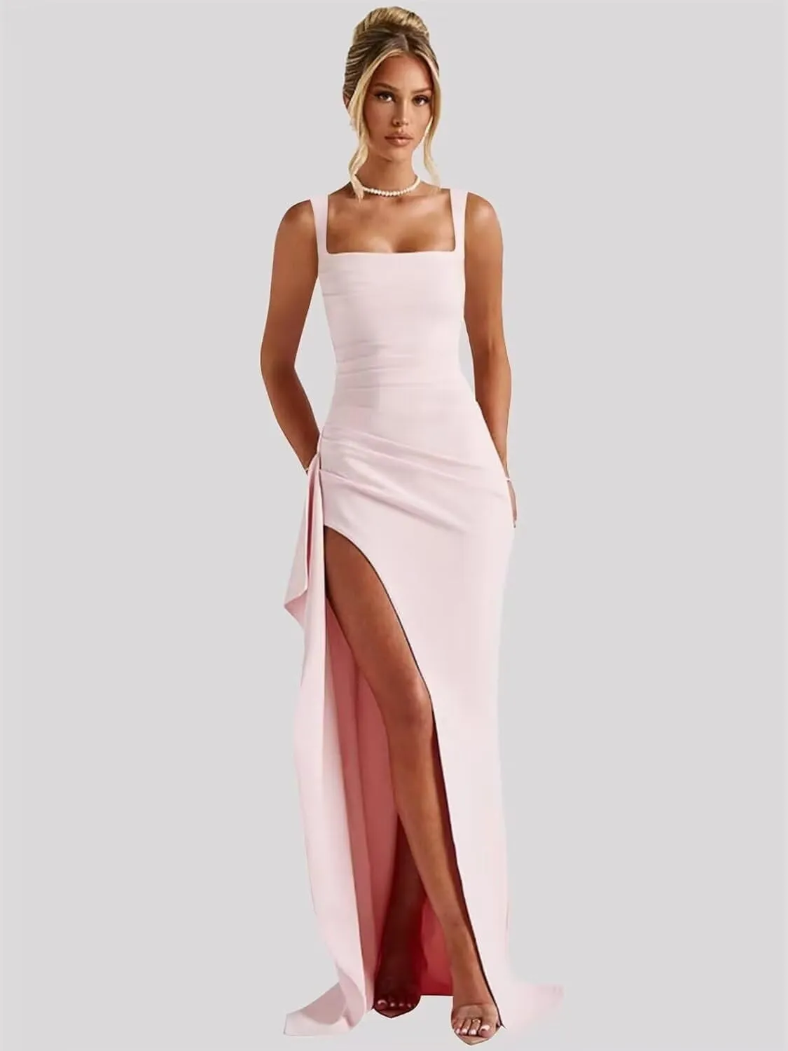 Loyeloy Corset Prom Dresses for Teens 2025 Square Neck Ruffles Mermaid Formal Evening Dress with Slit