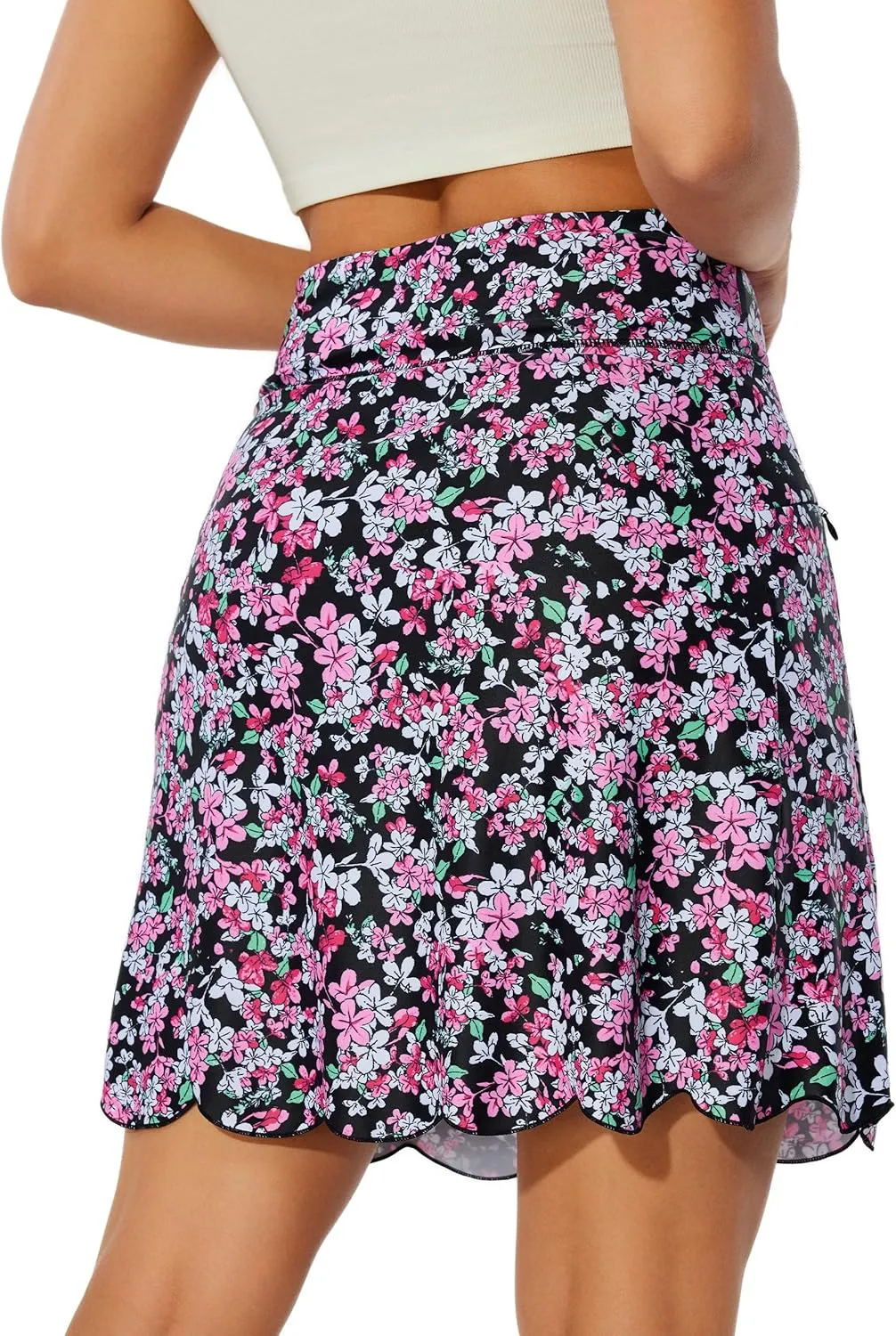 M MOTEEPI 20" Scalloped Hem Golf Skirts for Women with Zipper Pockets Womens Skort Tummy Control