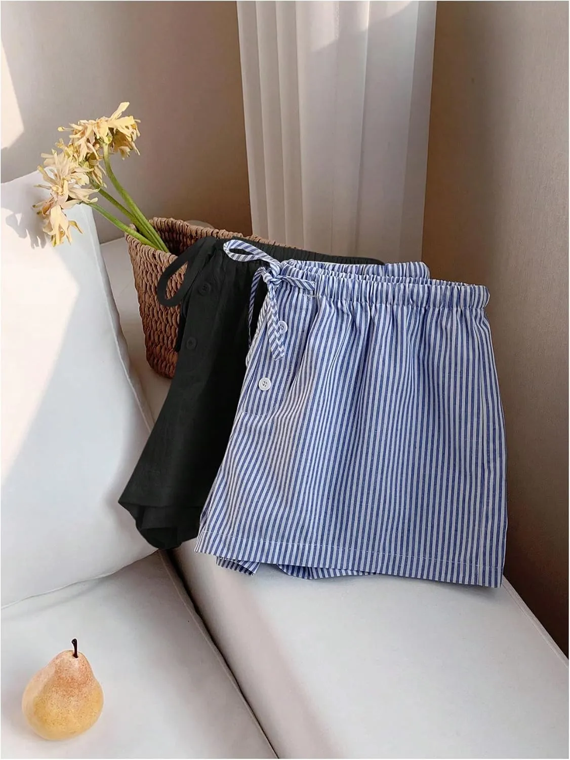 MakeMeChic Women's 2 Pack Linen Shorts Summer Beach Pajama Boxer Shorts