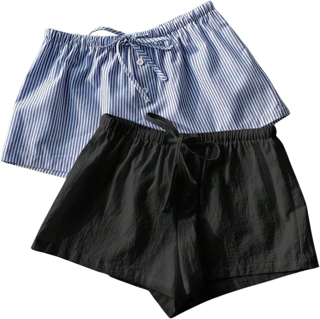 MakeMeChic Women's 2 Pack Linen Shorts Summer Beach Pajama Boxer Shorts