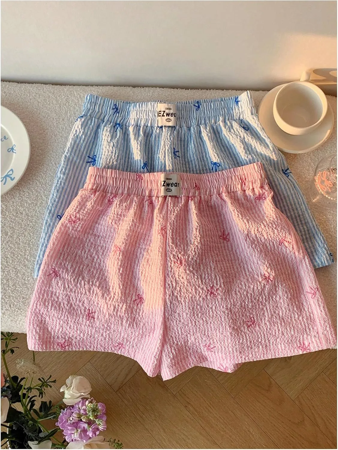 MakeMeChic Women's 2 Pack Linen Shorts Summer Beach Pajama Boxer Shorts