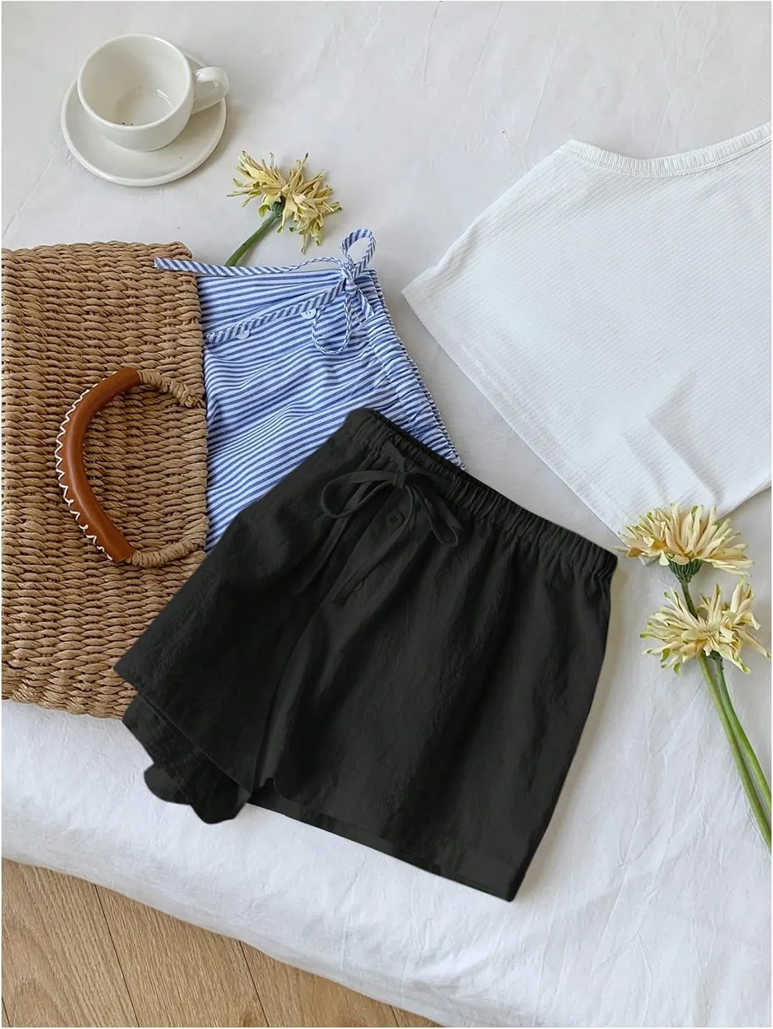 MakeMeChic Women's 2 Pack Linen Shorts Summer Beach Pajama Boxer Shorts