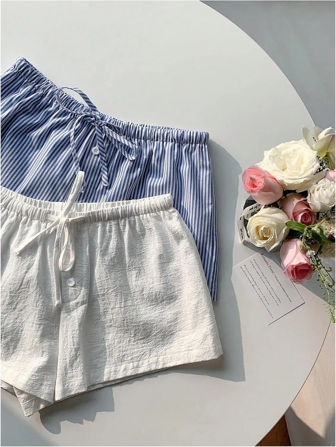 MakeMeChic Women's 2 Pack Linen Shorts Summer Beach Pajama Boxer Shorts