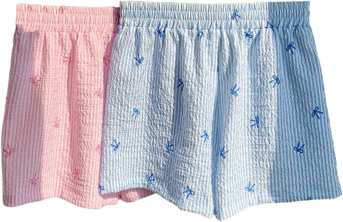 MakeMeChic Women's 2 Pack Linen Shorts Summer Beach Pajama Boxer Shorts