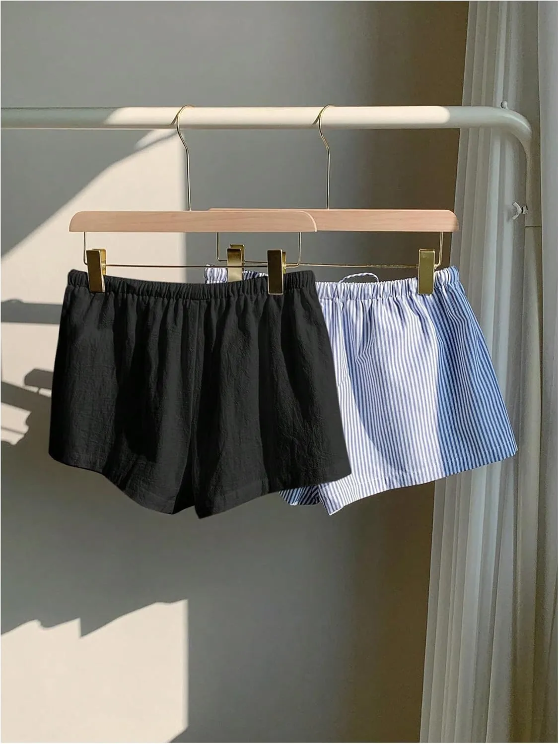 MakeMeChic Women's 2 Pack Linen Shorts Summer Beach Pajama Boxer Shorts