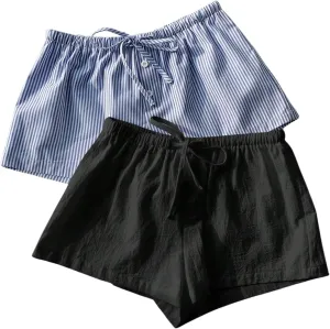 MakeMeChic Women's 2 Pack Linen Shorts Summer Beach Pajama Boxer Shorts