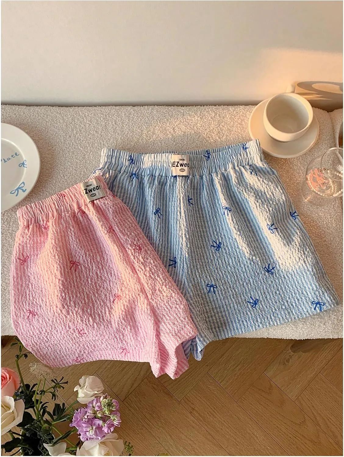 MakeMeChic Women's 2 Pack Linen Shorts Summer Beach Pajama Boxer Shorts