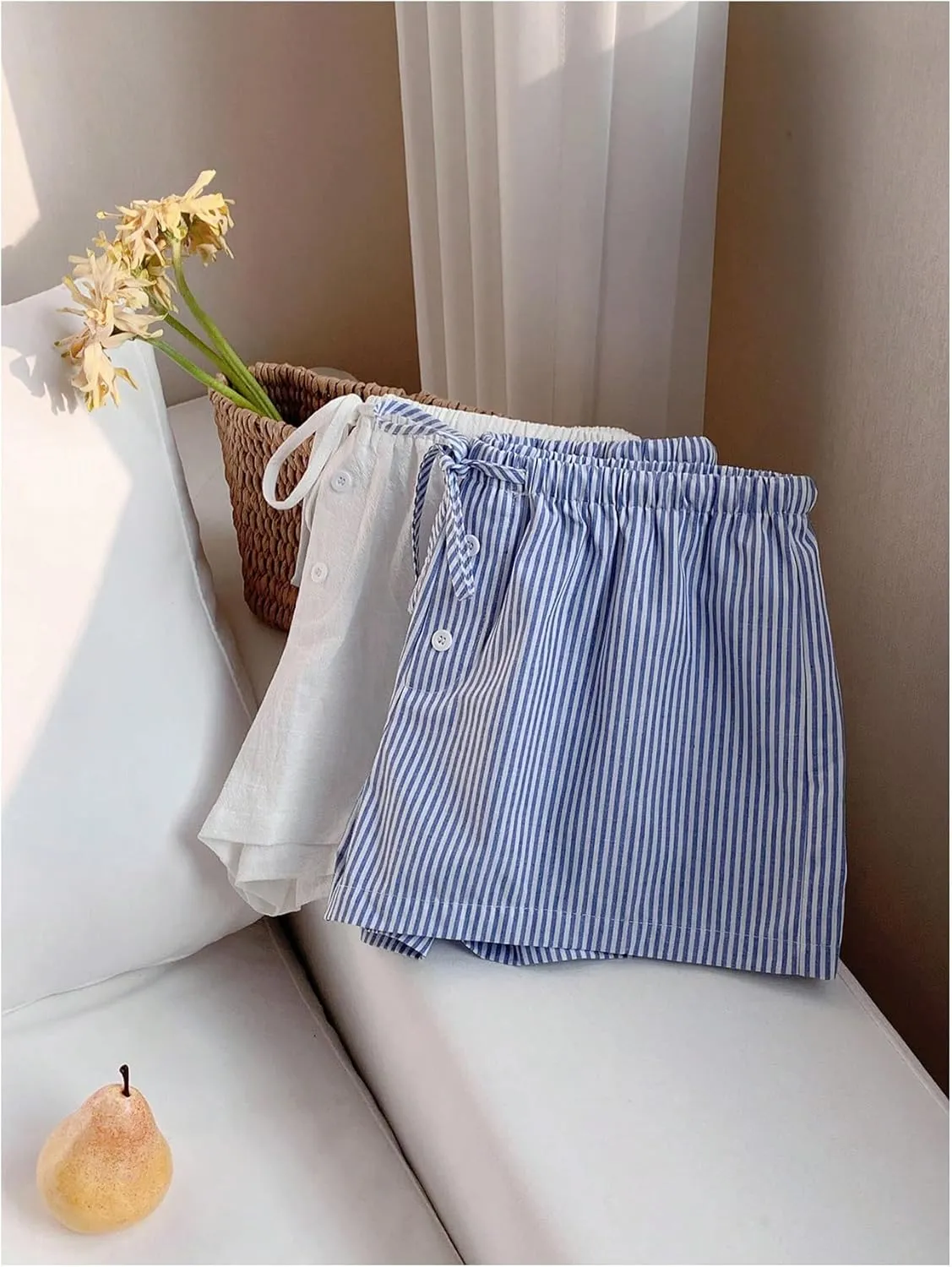 MakeMeChic Women's 2 Pack Linen Shorts Summer Beach Pajama Boxer Shorts