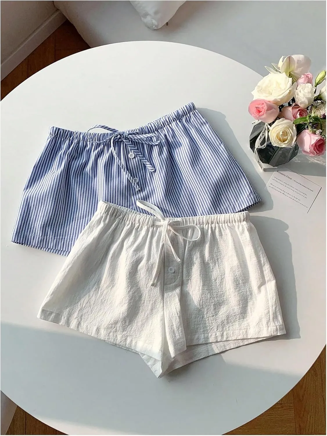MakeMeChic Women's 2 Pack Linen Shorts Summer Beach Pajama Boxer Shorts
