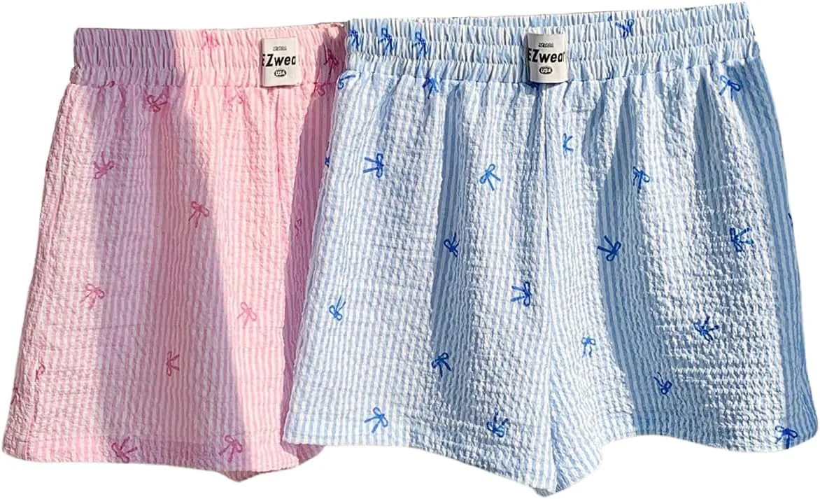 MakeMeChic Women's 2 Pack Linen Shorts Summer Beach Pajama Boxer Shorts