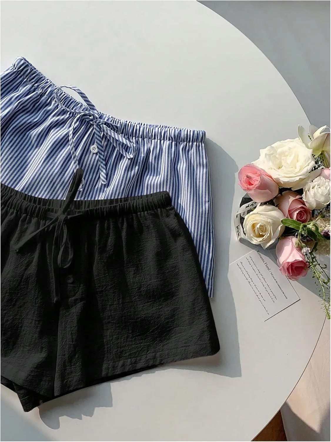 MakeMeChic Women's 2 Pack Linen Shorts Summer Beach Pajama Boxer Shorts