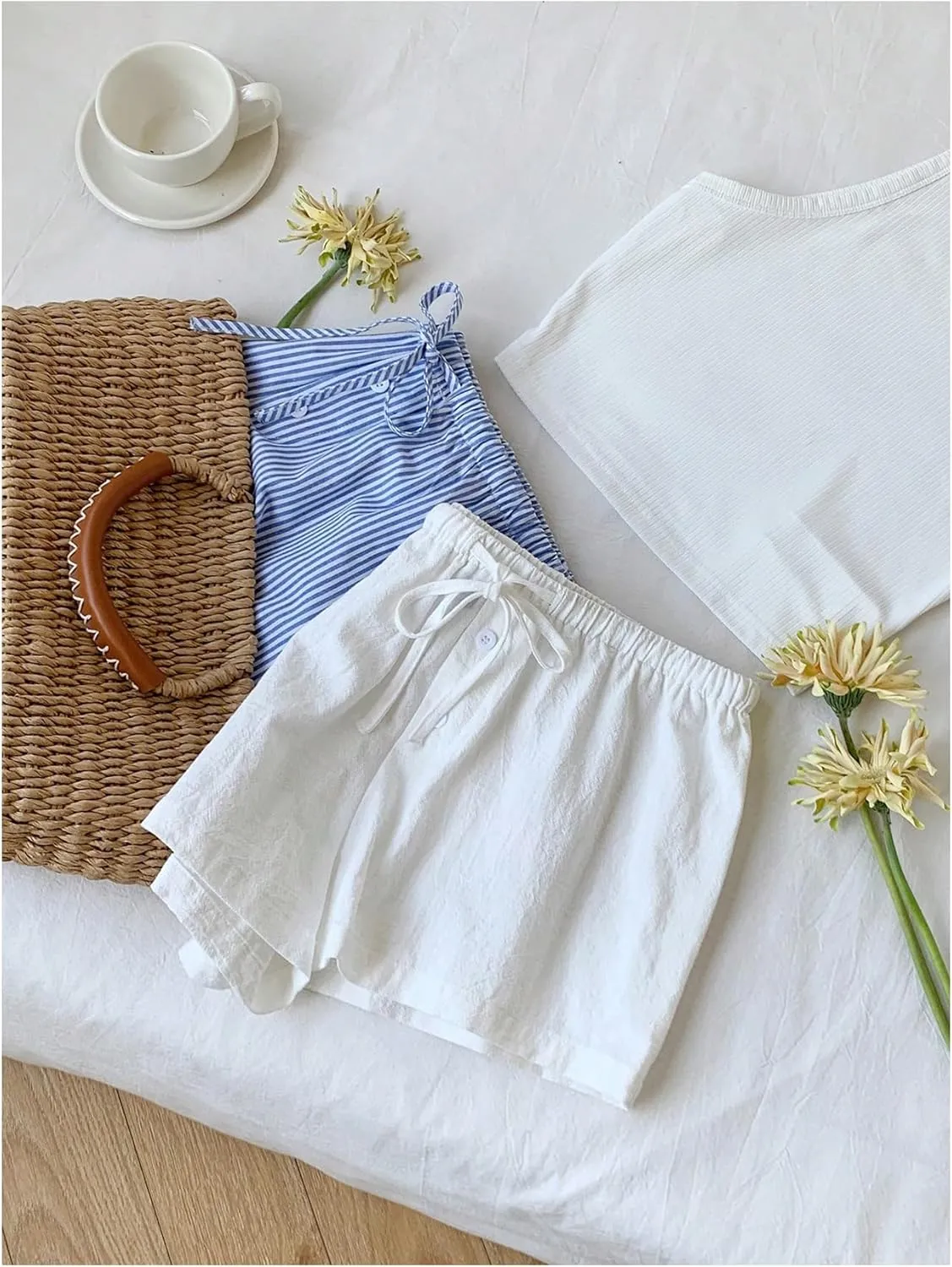 MakeMeChic Women's 2 Pack Linen Shorts Summer Beach Pajama Boxer Shorts