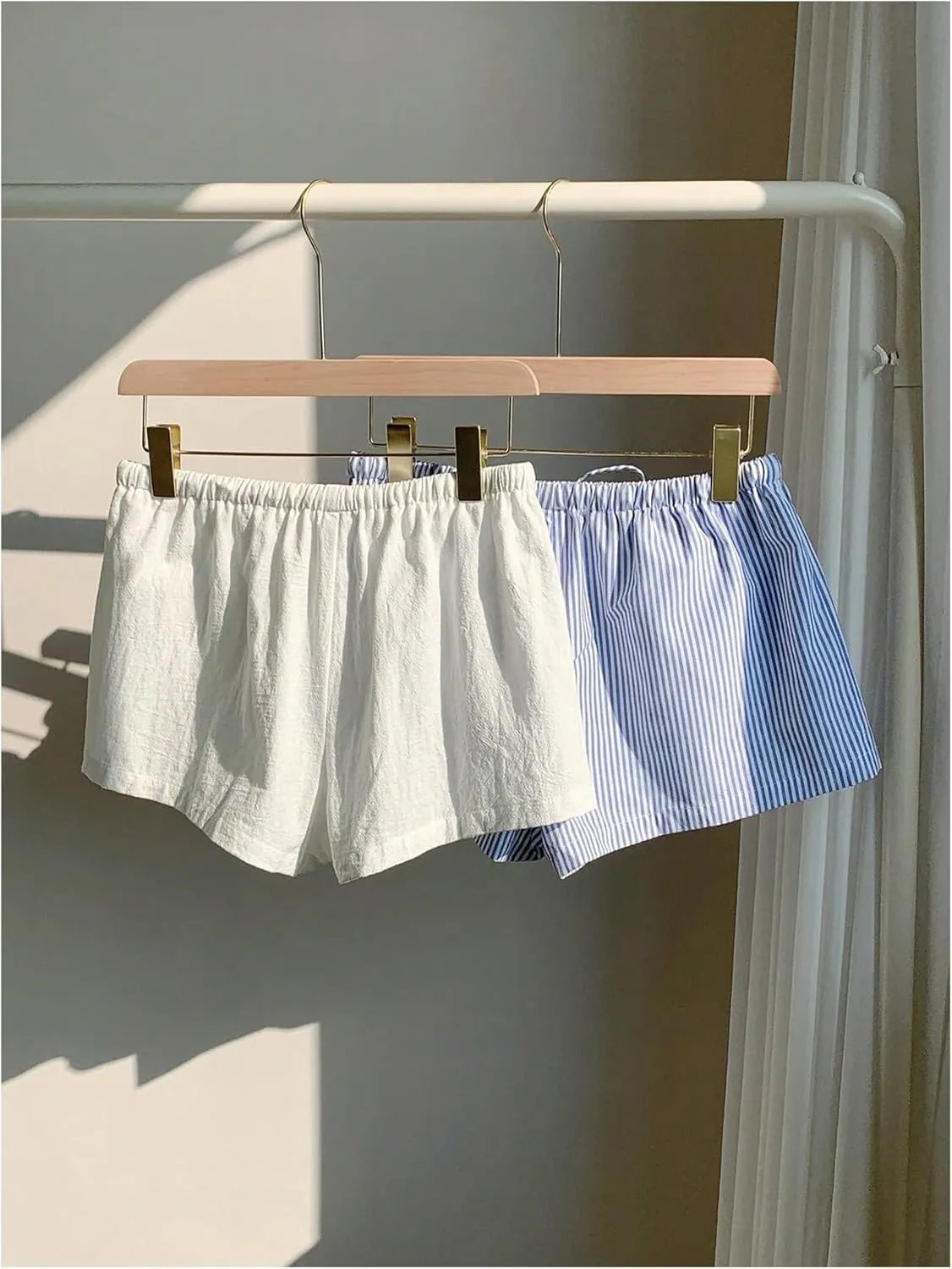 MakeMeChic Women's 2 Pack Linen Shorts Summer Beach Pajama Boxer Shorts