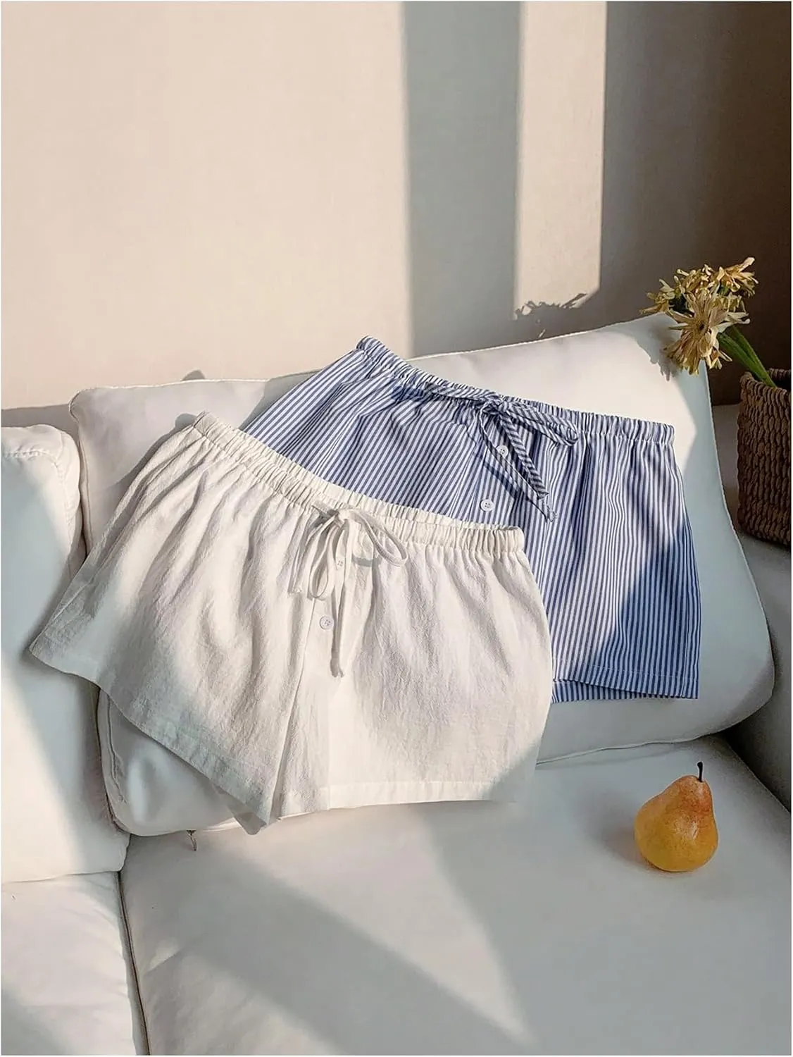 MakeMeChic Women's 2 Pack Linen Shorts Summer Beach Pajama Boxer Shorts