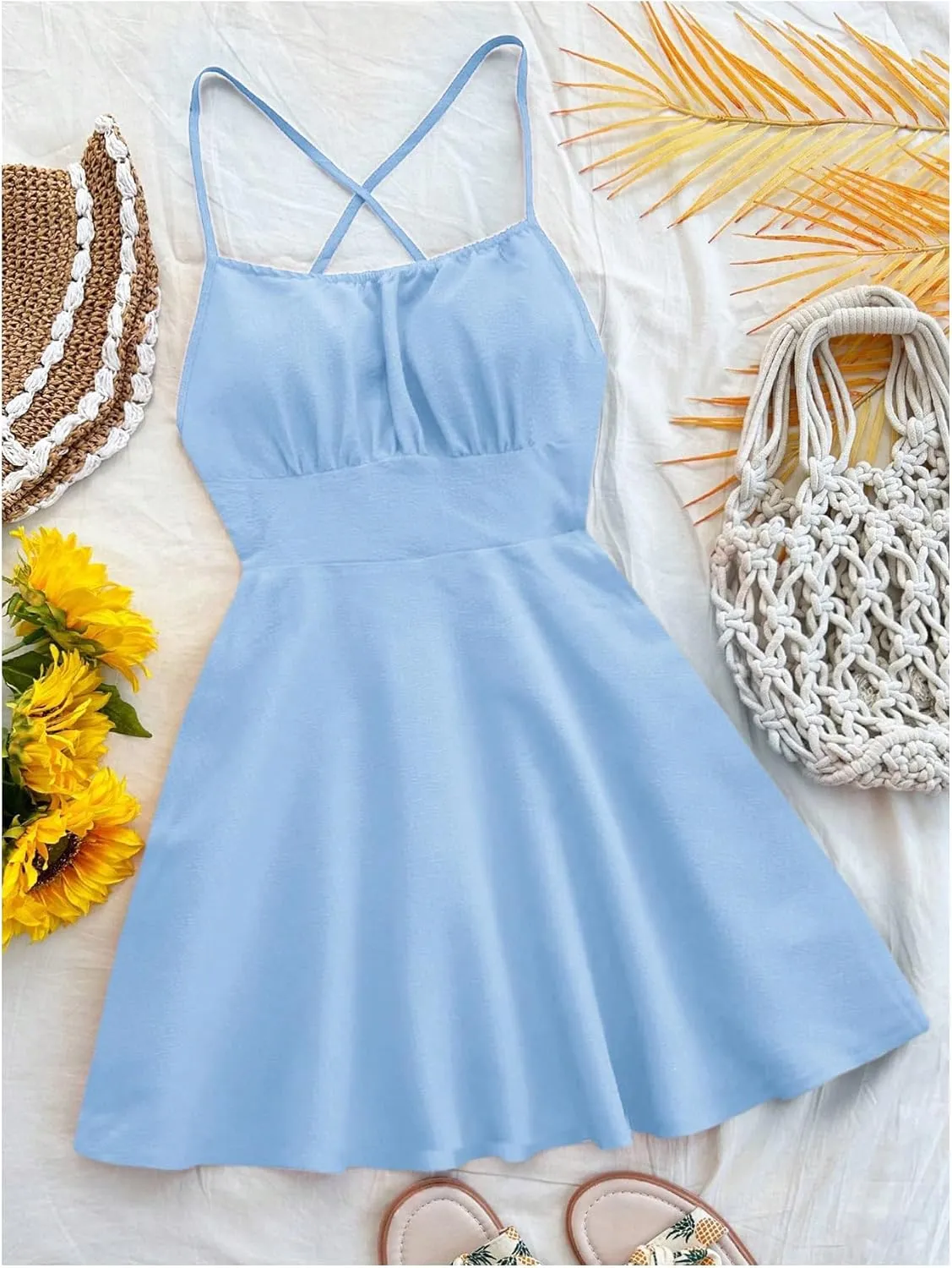 MakeMeChic Women's Ditsy Floral A Line Cami Dress Spaghetti Strap Summer Mini Dresses