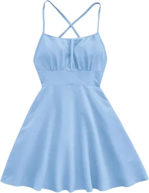 MakeMeChic Women's Ditsy Floral A Line Cami Dress Spaghetti Strap Summer Mini Dresses