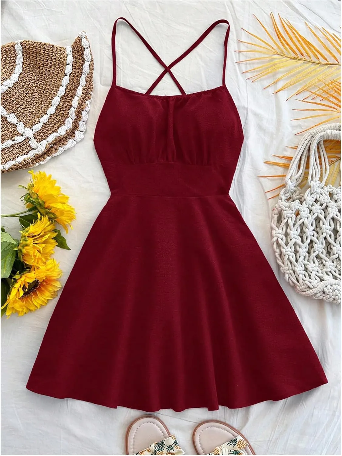 MakeMeChic Women's Ditsy Floral A Line Cami Dress Spaghetti Strap Summer Mini Dresses
