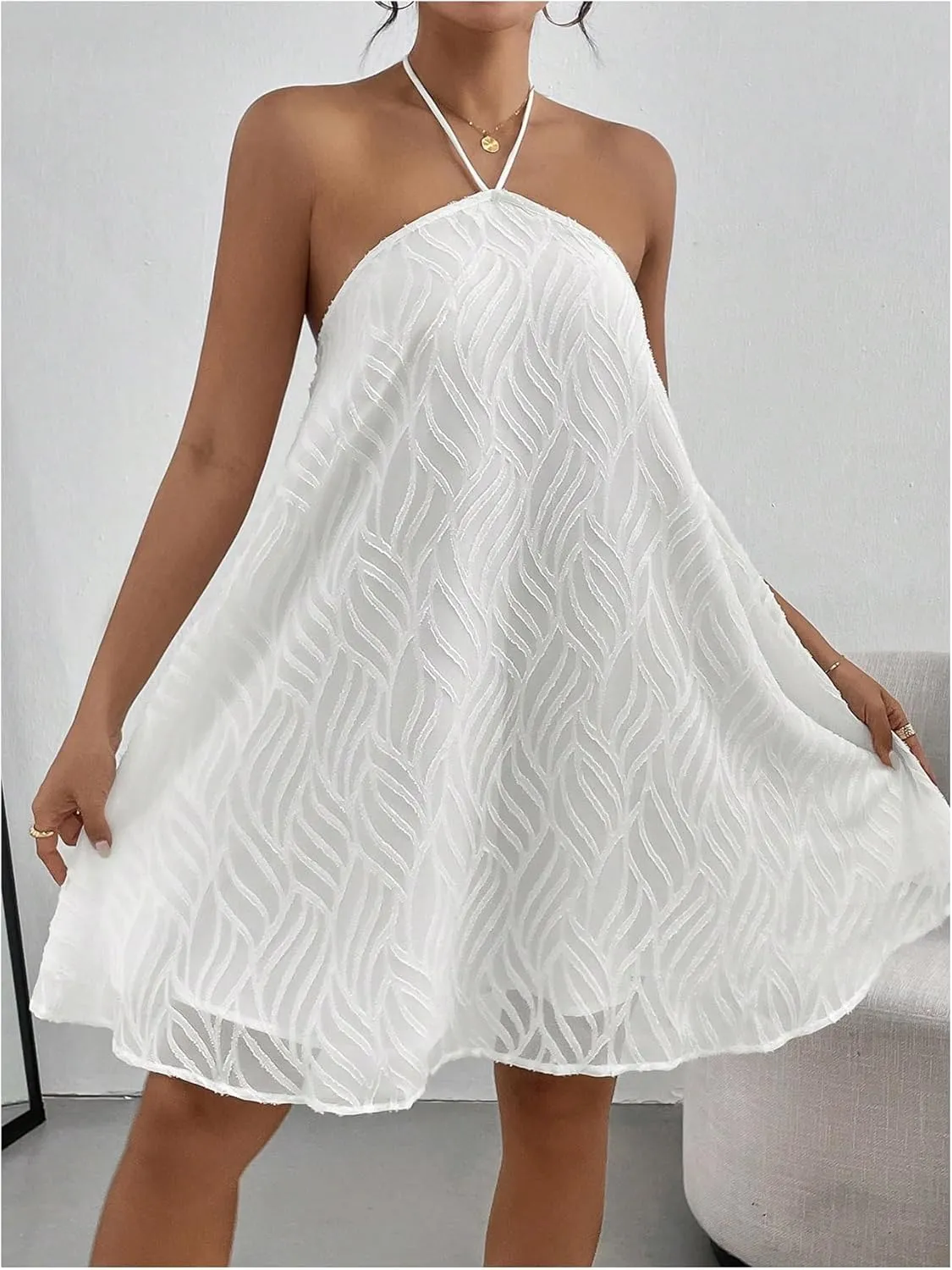 MakeMeChic Women's Summer Mini Dress Sleeveless Tie Back Halter Flowy Short Dress