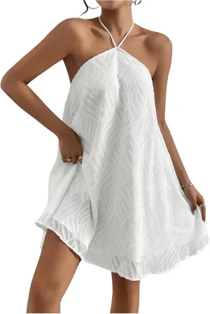 MakeMeChic Women's Summer Mini Dress Sleeveless Tie Back Halter Flowy Short Dress