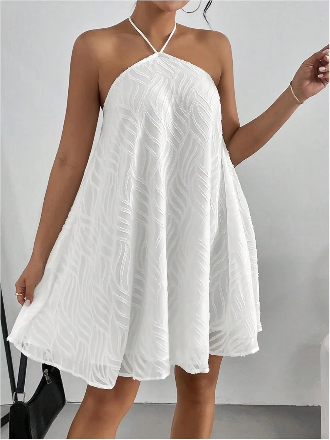 MakeMeChic Women's Summer Mini Dress Sleeveless Tie Back Halter Flowy Short Dress