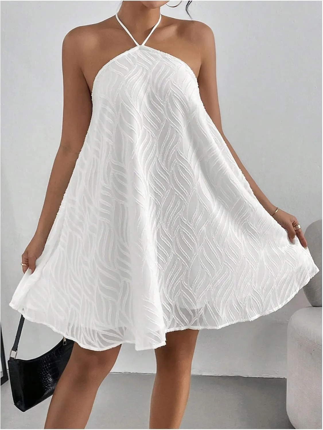 MakeMeChic Women's Summer Mini Dress Sleeveless Tie Back Halter Flowy Short Dress