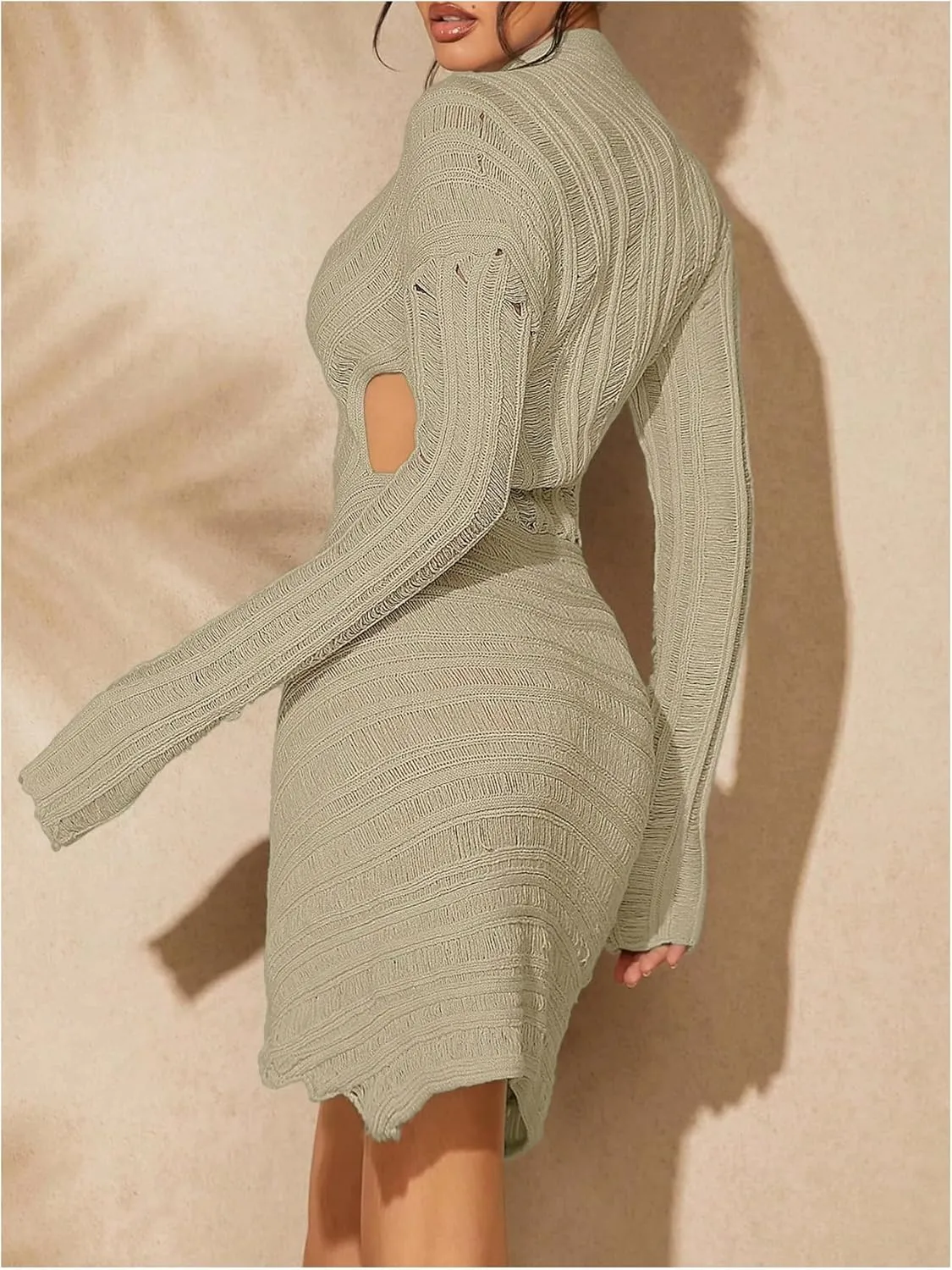 MakeMeChic Women's Y2K Cut Out Asymmetrical Long Sleeve Mini Dress Skinny Bodycon Dresses