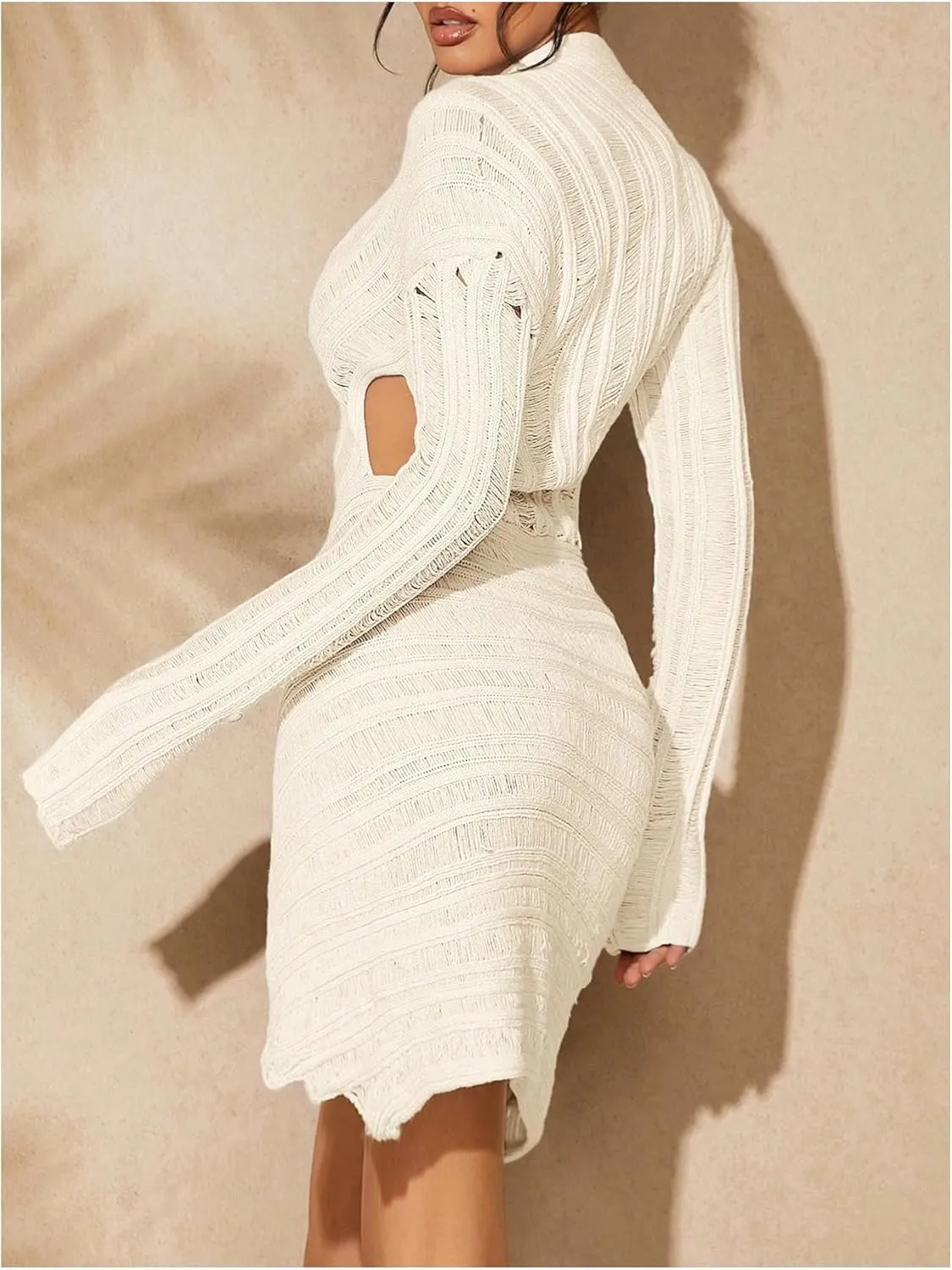 MakeMeChic Women's Y2K Cut Out Asymmetrical Long Sleeve Mini Dress Skinny Bodycon Dresses
