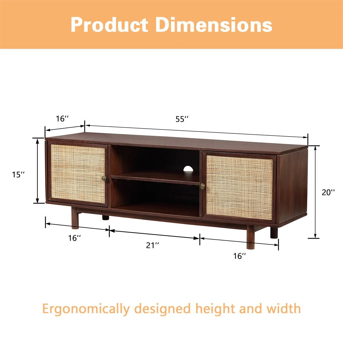 MangoLuxe TV Stand for 55 Inch TV, Modern Entertainment Center with Storage Cabinet,TV Console Table for Living Room, Bedroom,Brown