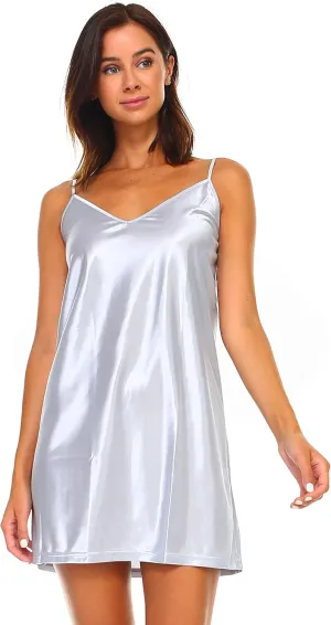 MELODY V Neck Satin Camisole Chemise Full Slip Nightgown Lounge Wear Sleepwear Pajamas