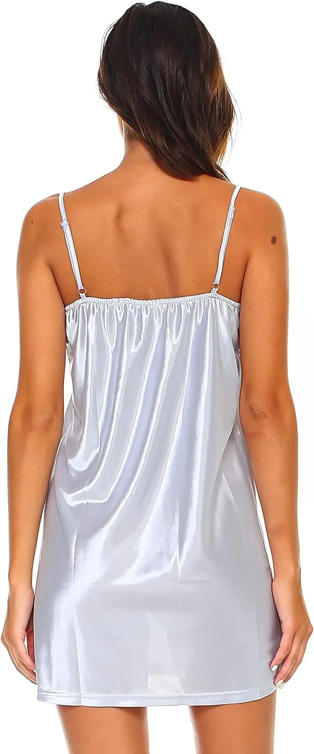 MELODY V Neck Satin Camisole Chemise Full Slip Nightgown Lounge Wear Sleepwear Pajamas
