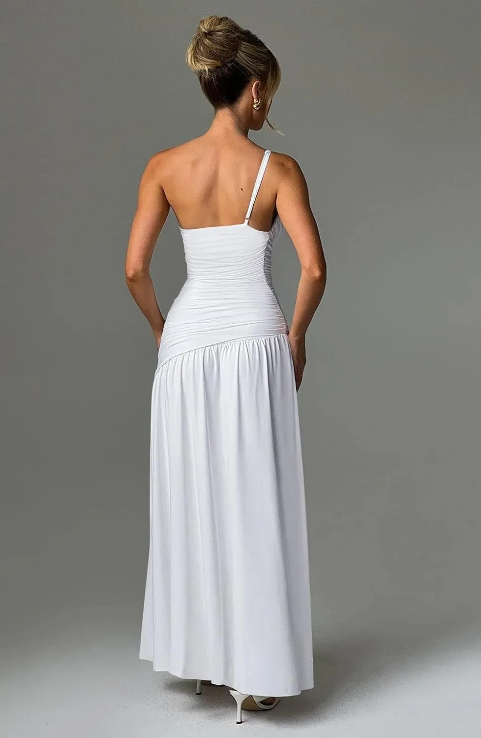Memoriesea Women's Sexy One Shoulder High Split Ruched Cocktail Party Formal Maxi Dress