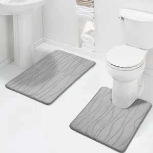 Memory Foam Bathroom Mat Set - 2 Piece Non-Slip Absorbent Shower Pads