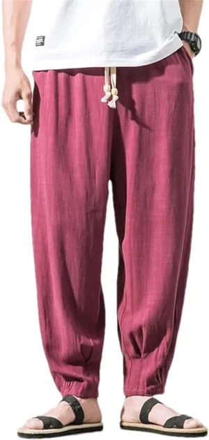 Men Cotton Linen Harem Pants Mens Loose Jogger Sweatpants Pants Male Loose Style Solid Pants Trousers