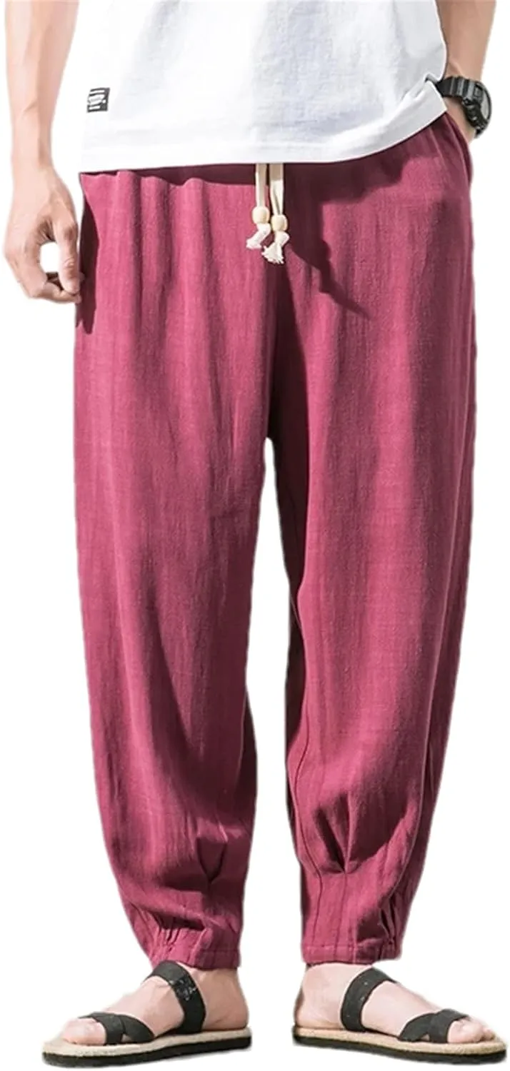Men Cotton Linen Harem Pants Mens Loose Jogger Sweatpants Pants Male Loose Style Solid Pants Trousers