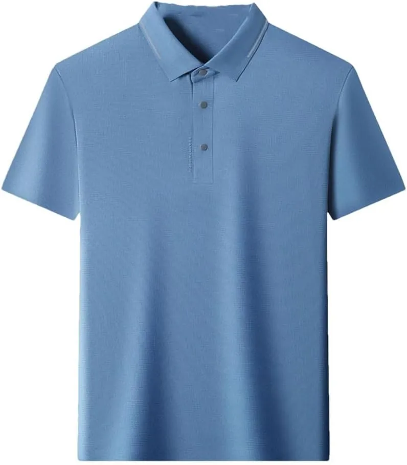Mens Business Polos Shirt Solid Color Quick Dry All Match Ice Silk Seamless Short Sleeve T Shirt Top