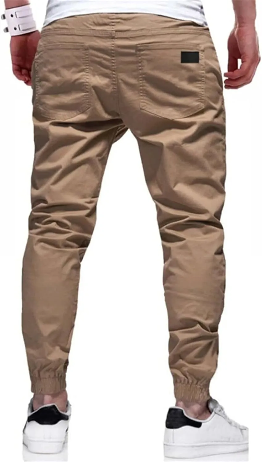 Men's Chino Cargo Pants Hiking Twill Drawstring Pant Solid Color Jogging Sweatpants Slim Fit Simple Fitness Sweatpant