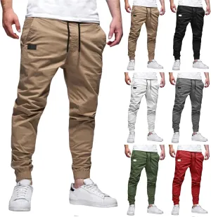 Men's Chino Cargo Pants Hiking Twill Drawstring Pant Solid Color Jogging Sweatpants Slim Fit Simple Fitness Sweatpant
