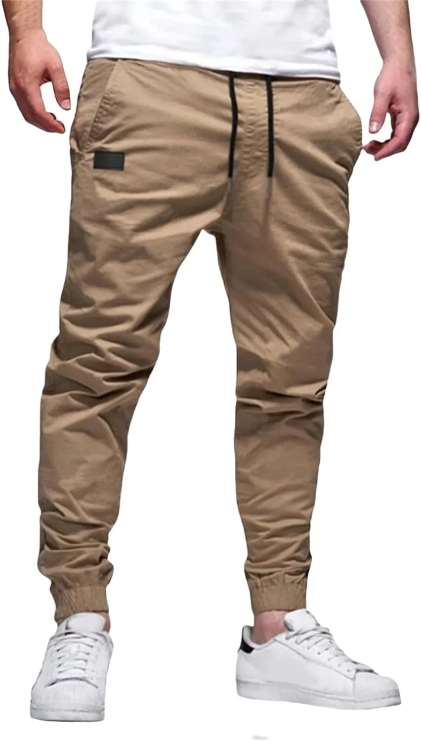 Men's Chino Cargo Pants Hiking Twill Drawstring Pant Solid Color Jogging Sweatpants Slim Fit Simple Fitness Sweatpant